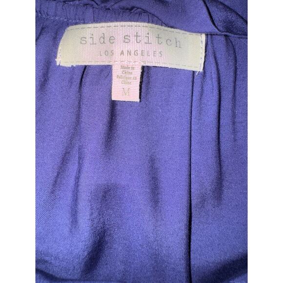 Side Stitch Button Down Top with Ruffle Neck Saphhire Stone Medium NWOT - Picture 12 of 14